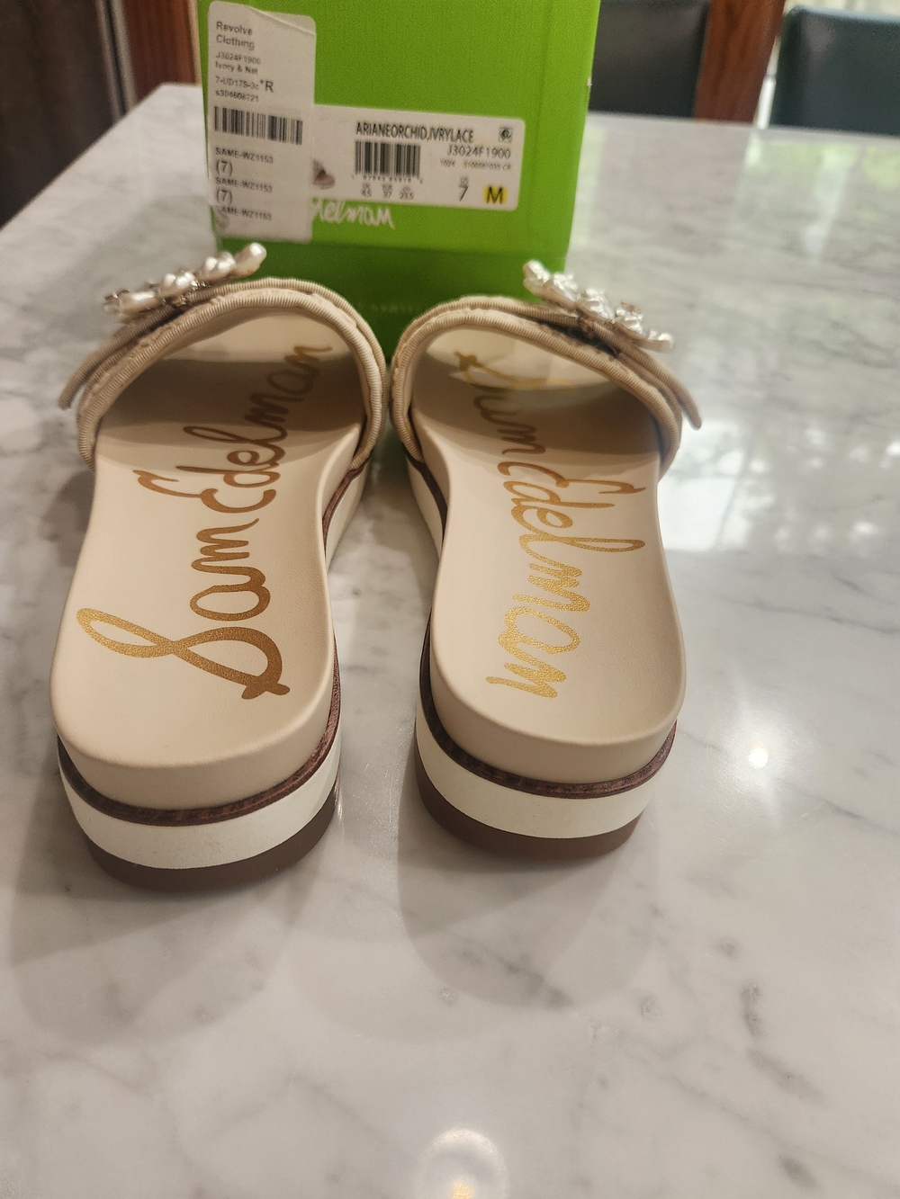 Sam Edelman Beize Lace Ivory Beaded Knit Slide Sandals, BRAND NEW w BOX. - Picture 5 of 5